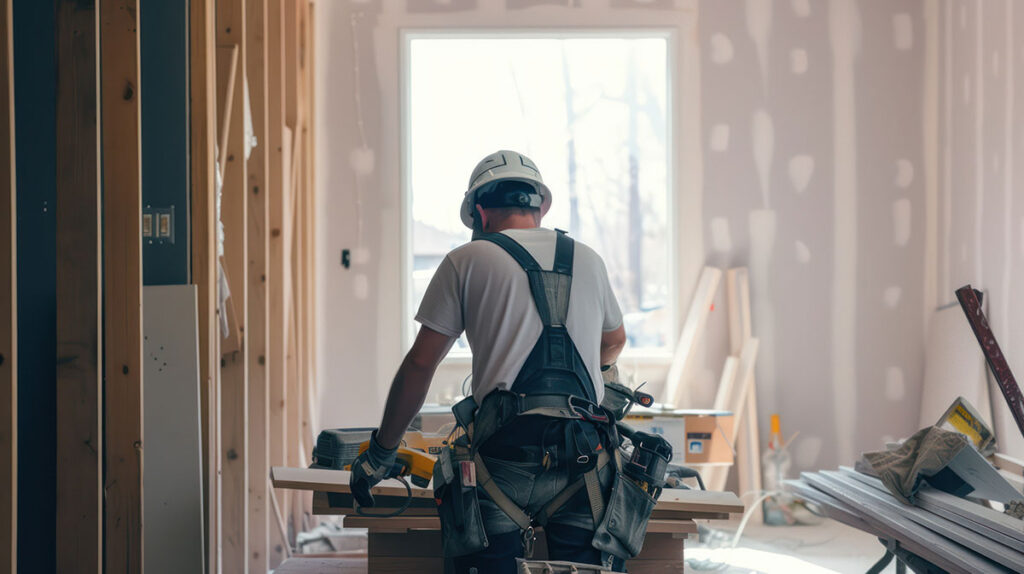 man renovating room