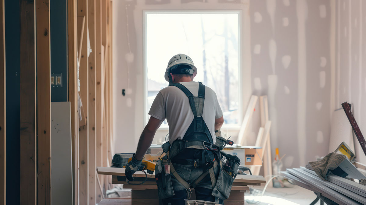 man renovating room